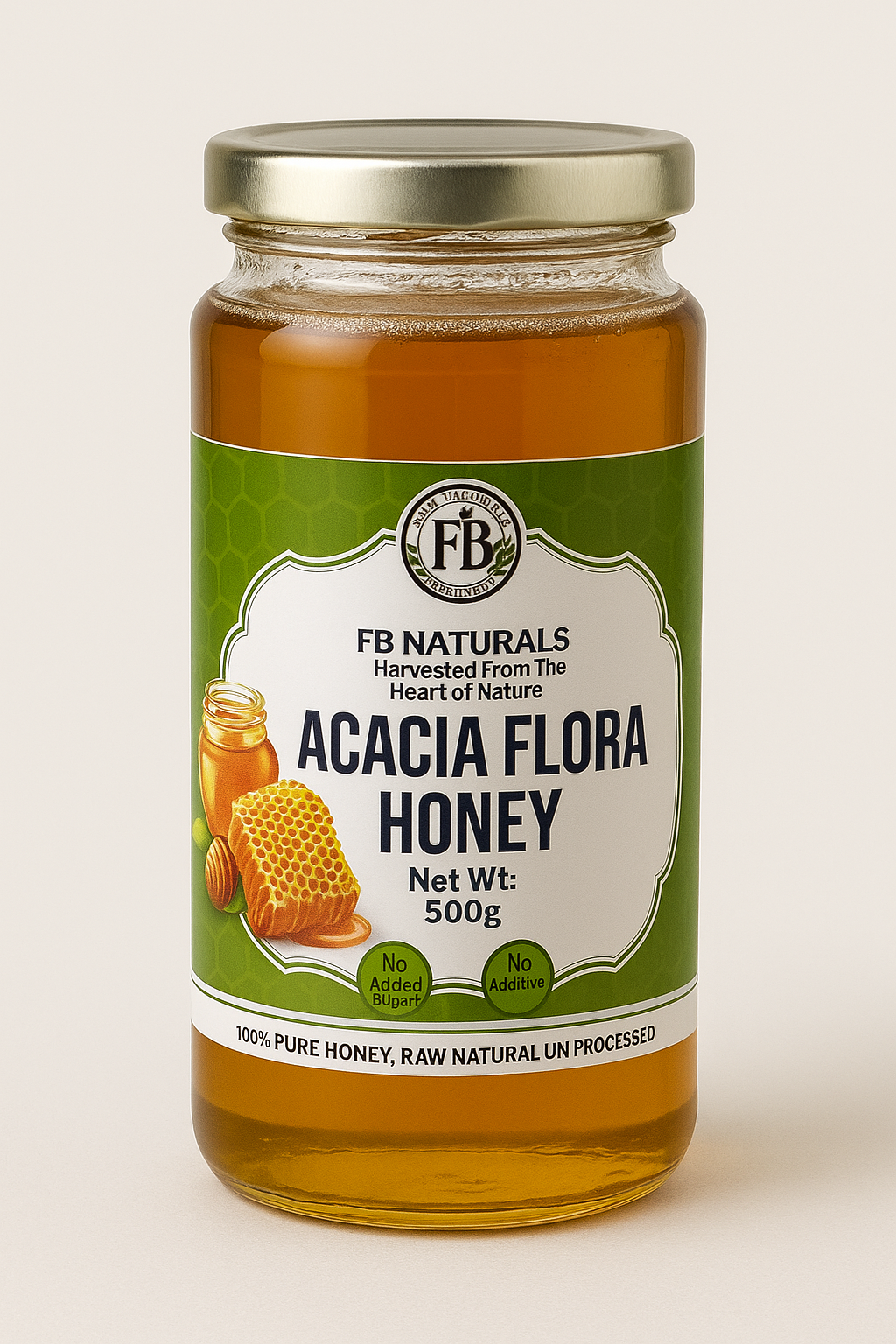 FB Naturals Acacia Flora Honey – 500g | 100% Pure & Natural | Raw, Unprocessed Honey